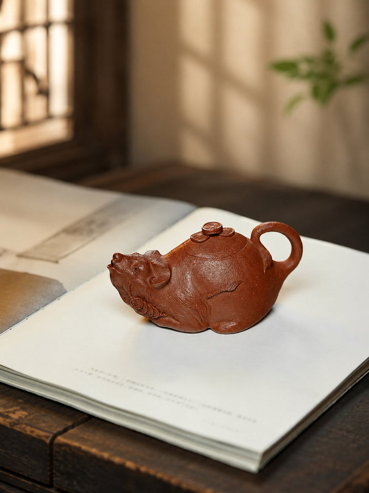 Yixing teapot for high mountain oolong guide with Handmade Sculptural Form Yixing Zisha Teapot – Red Jiangponi Clay, 135ml