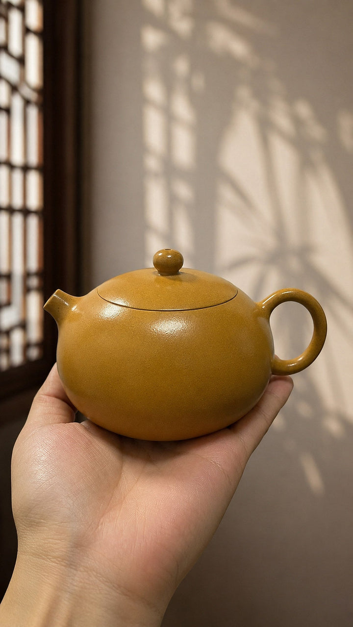 Yixing teapot knob design guide with Handmade Xishi Yixing Zisha Teapot – Golden Duanni Clay, 100ml