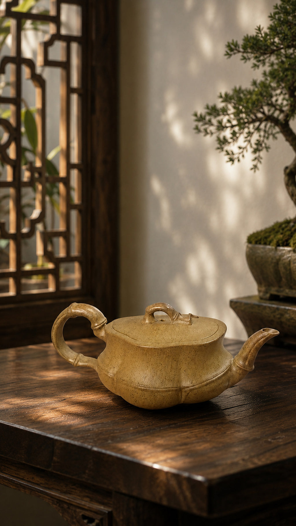 Product view 1 of 60ml Bamboo Sculptural Form zisha teapot in Qing Duanni Clay, No. 012