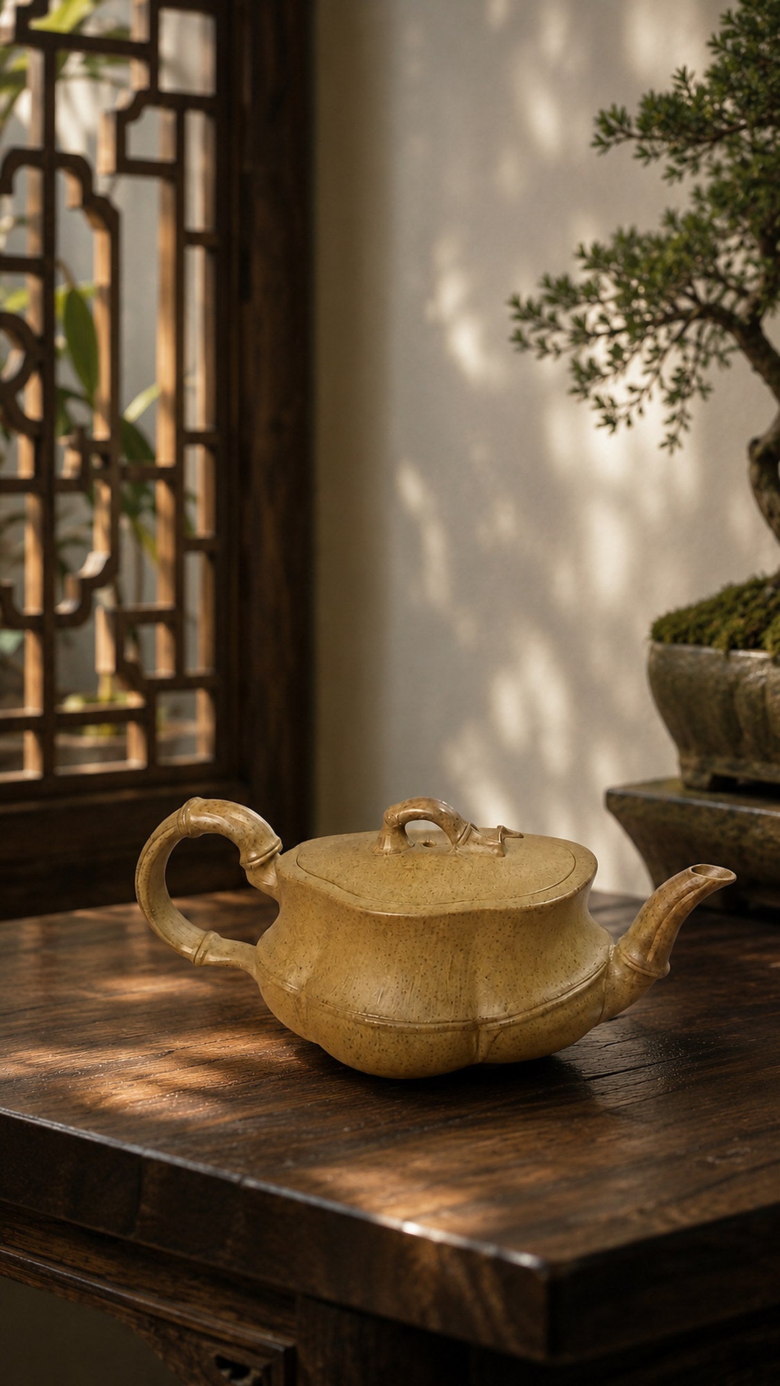 Product view 1 of 60ml Bamboo Sculptural Form zisha teapot in Qing Duanni Clay, No. 012