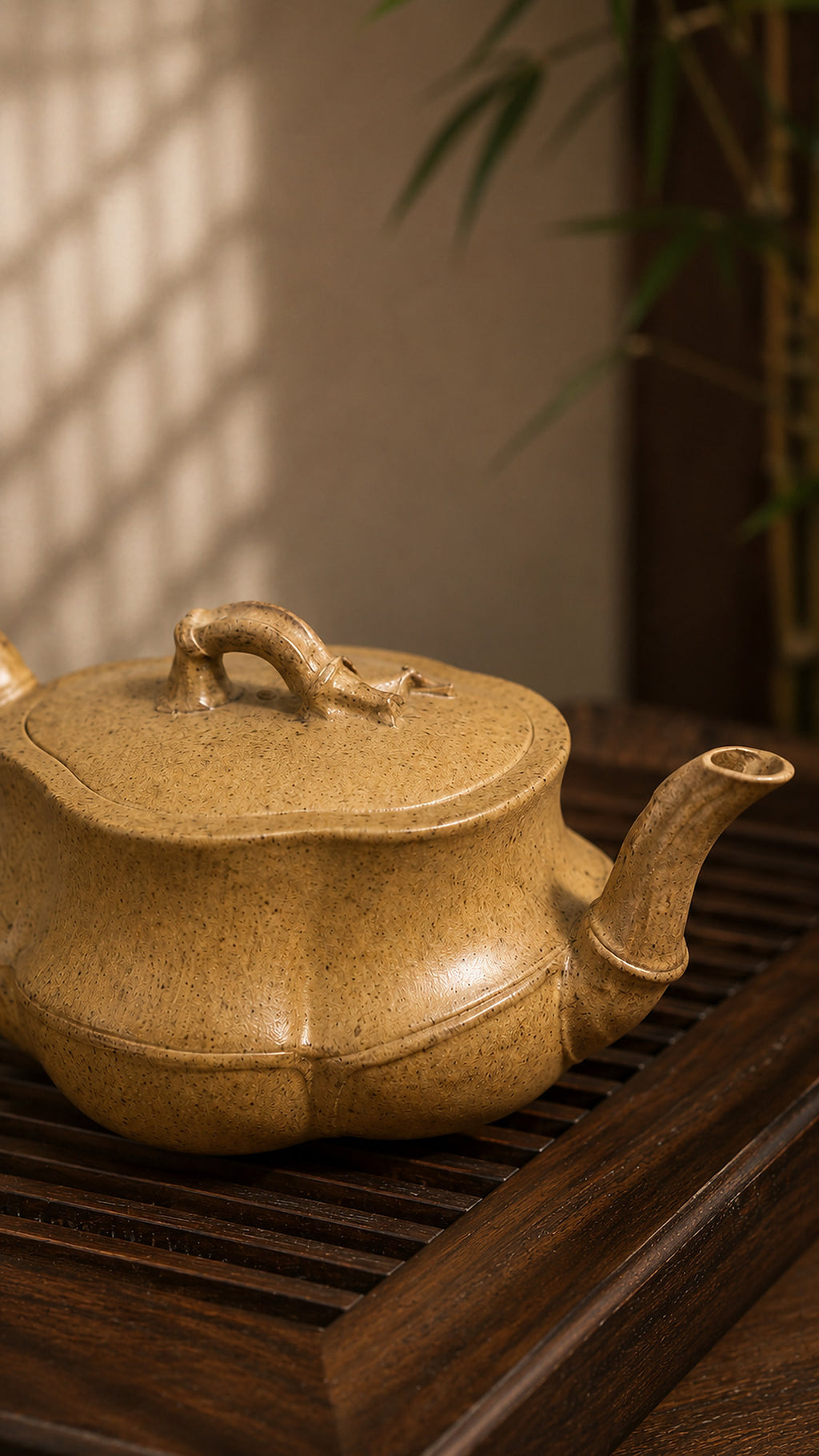 Product view 3 of 60ml Bamboo Sculptural Form zisha teapot in Qing Duanni Clay, No. 012