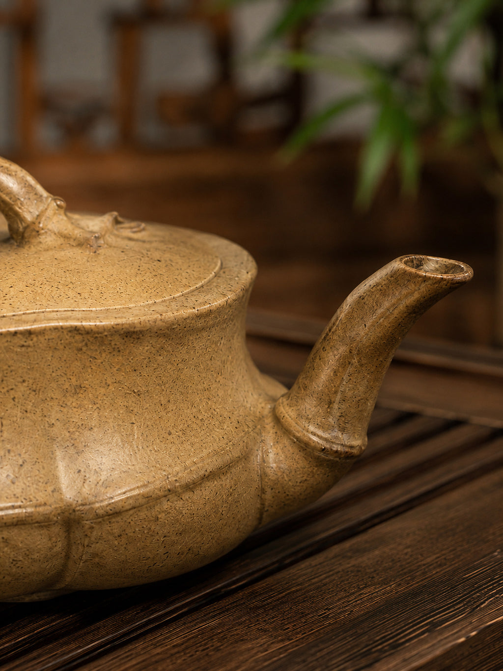 Product view 5 of 60ml Bamboo Sculptural Form zisha teapot in Qing Duanni Clay, No. 012