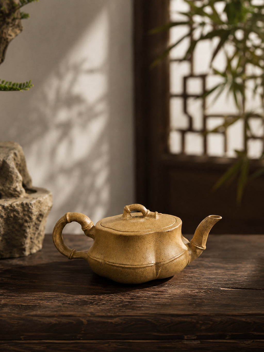 Product view 6 of 60ml Bamboo Sculptural Form zisha teapot in Qing Duanni Clay, No. 012
