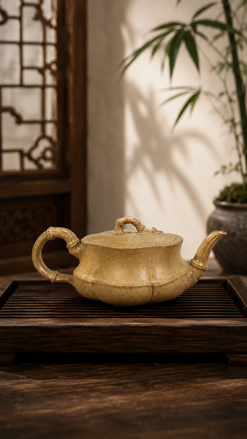 Product view 7 of 60ml Bamboo Sculptural Form zisha teapot in Qing Duanni Clay, No. 012