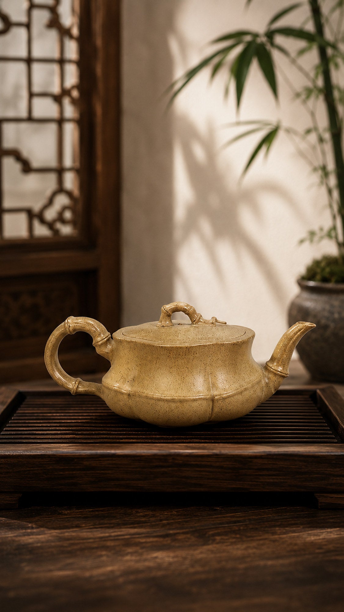 Product view 7 of 60ml Bamboo Sculptural Form zisha teapot in Qing Duanni Clay, No. 012