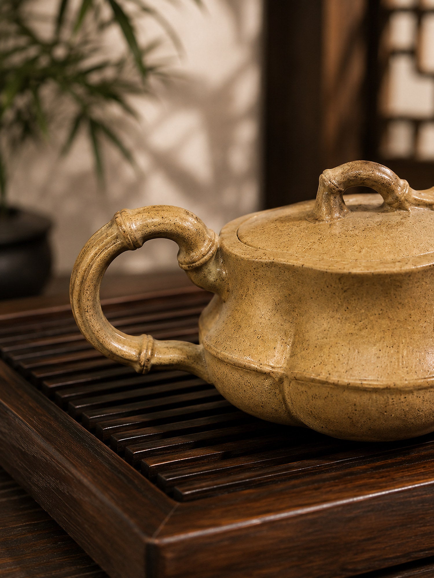 Product view 8 of 60ml Bamboo Sculptural Form zisha teapot in Qing Duanni Clay, No. 012