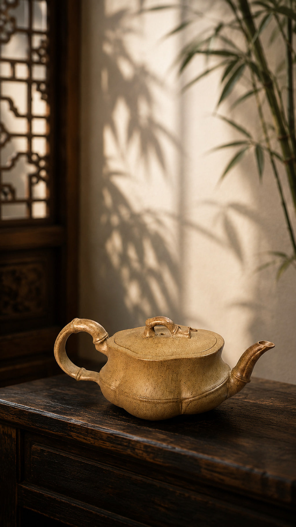 Product view 9 of 60ml Bamboo Sculptural Form zisha teapot in Qing Duanni Clay, No. 012