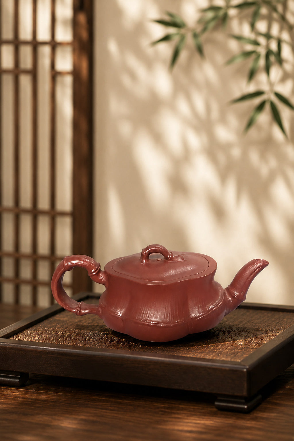 Product view 1 of 60ml Bamboo Sculptural Form zisha teapot in Red Jiangponi Clay, No. 007