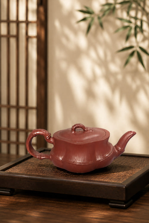 Product view 1 of 60ml Bamboo Sculptural Form zisha teapot in Red Jiangponi Clay, No. 007
