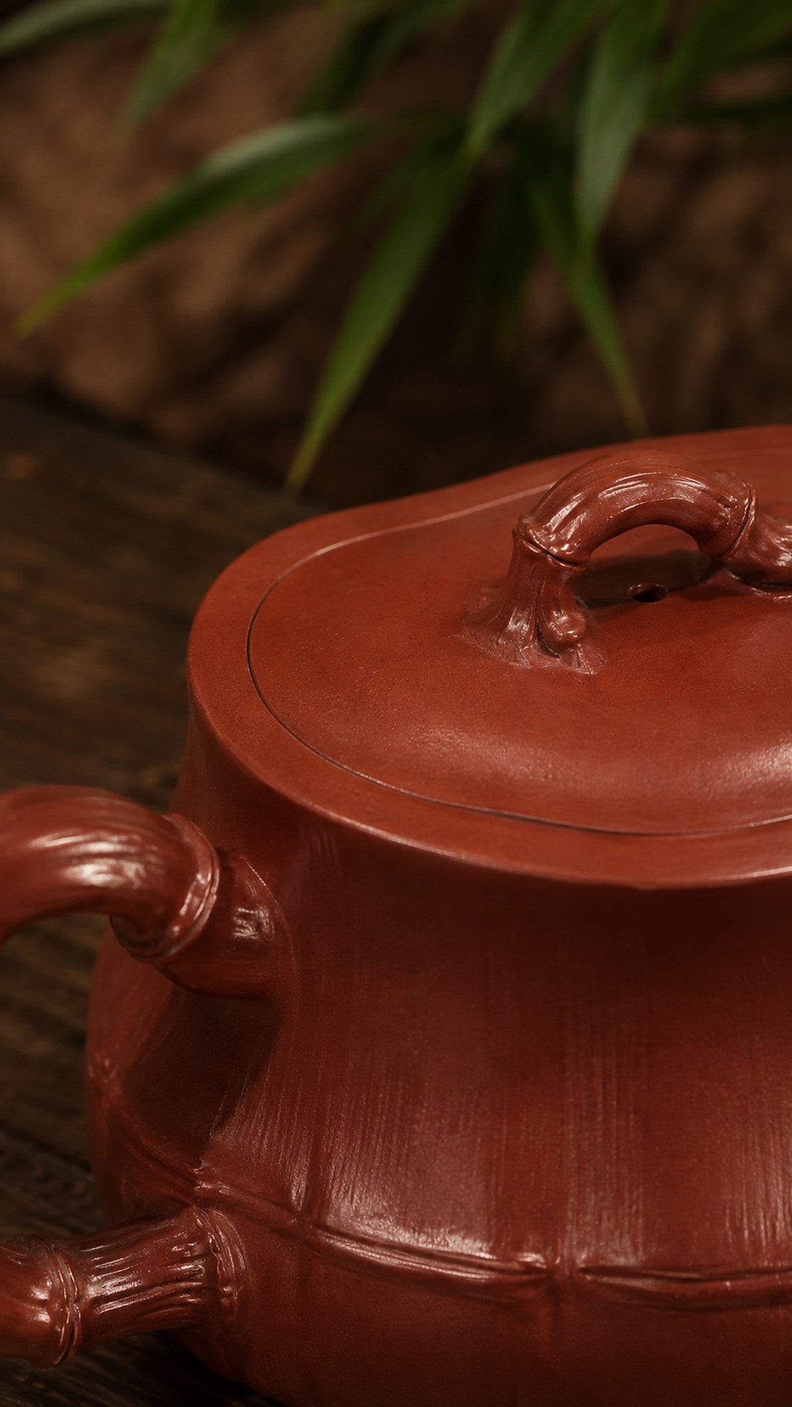 Product view 3 of 60ml Bamboo Sculptural Form zisha teapot in Red Jiangponi Clay, No. 007