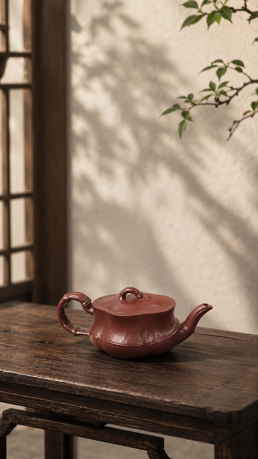 Product view 4 of 60ml Bamboo Sculptural Form zisha teapot in Red Jiangponi Clay, No. 007