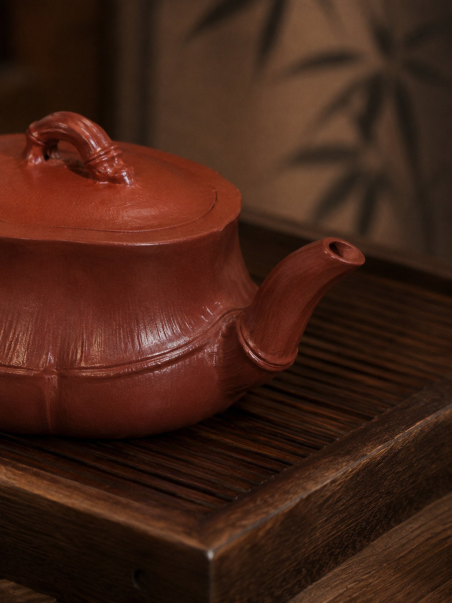 Product view 5 of 60ml Bamboo Sculptural Form zisha teapot in Red Jiangponi Clay, No. 007