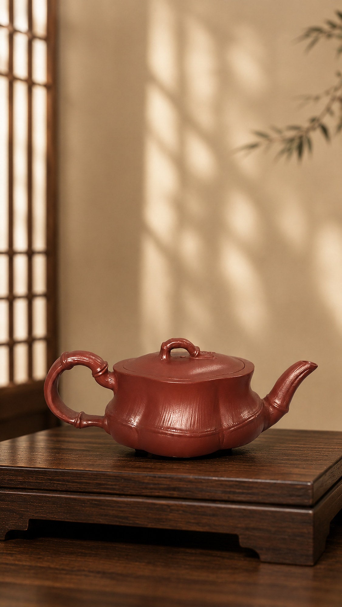 Product view 7 of 60ml Bamboo Sculptural Form zisha teapot in Red Jiangponi Clay, No. 007
