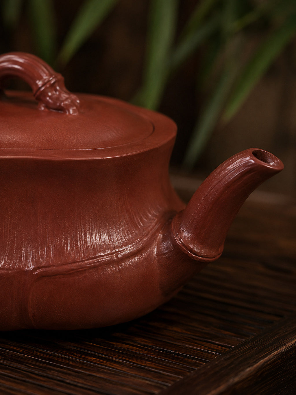 Product view 8 of 60ml Bamboo Sculptural Form zisha teapot in Red Jiangponi Clay, No. 007