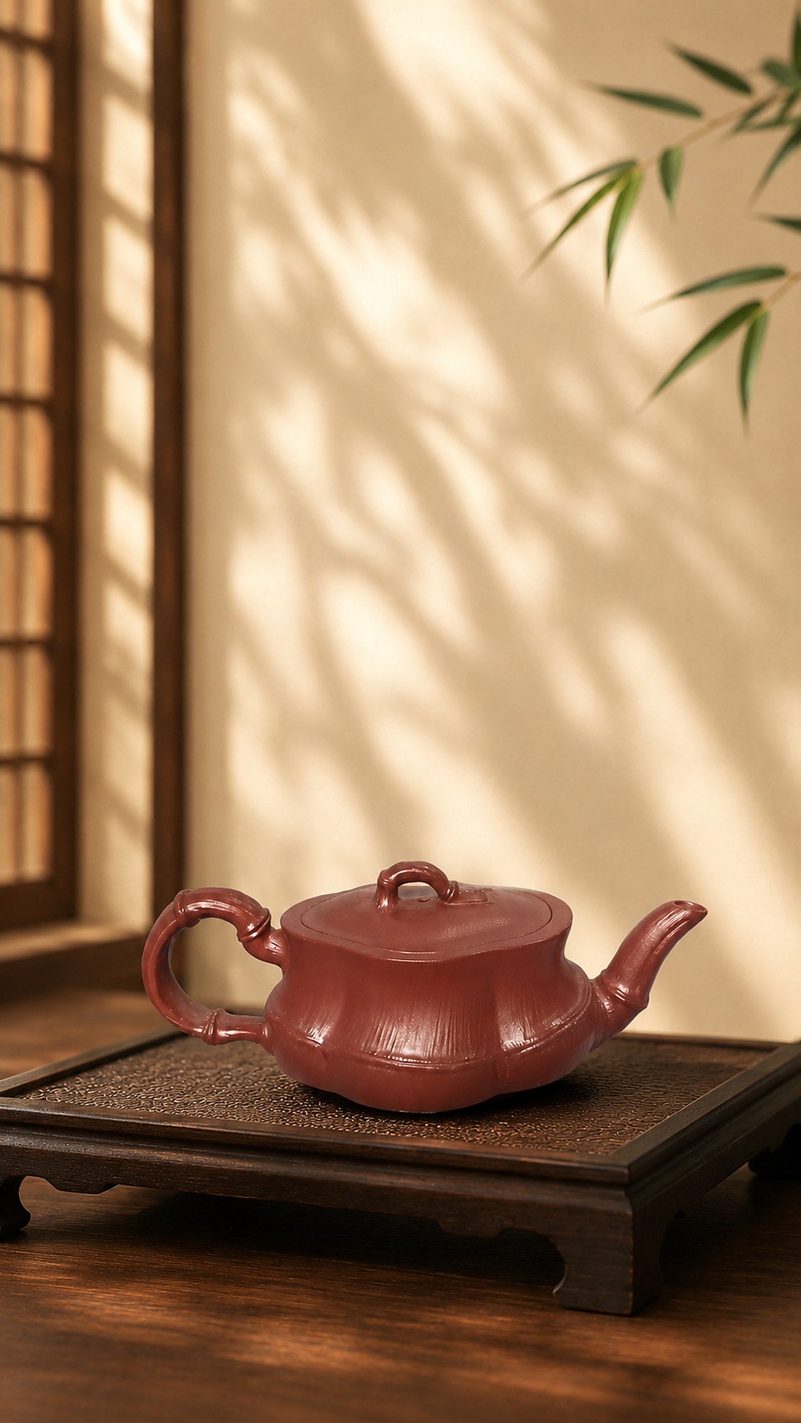 Product view 9 of 60ml Bamboo Sculptural Form zisha teapot in Red Jiangponi Clay, No. 007