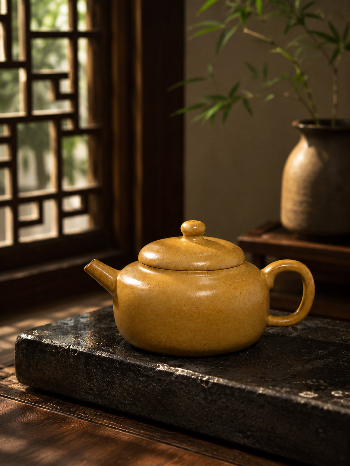 Benshan Luni Dezhong teapot on a dark stone slab