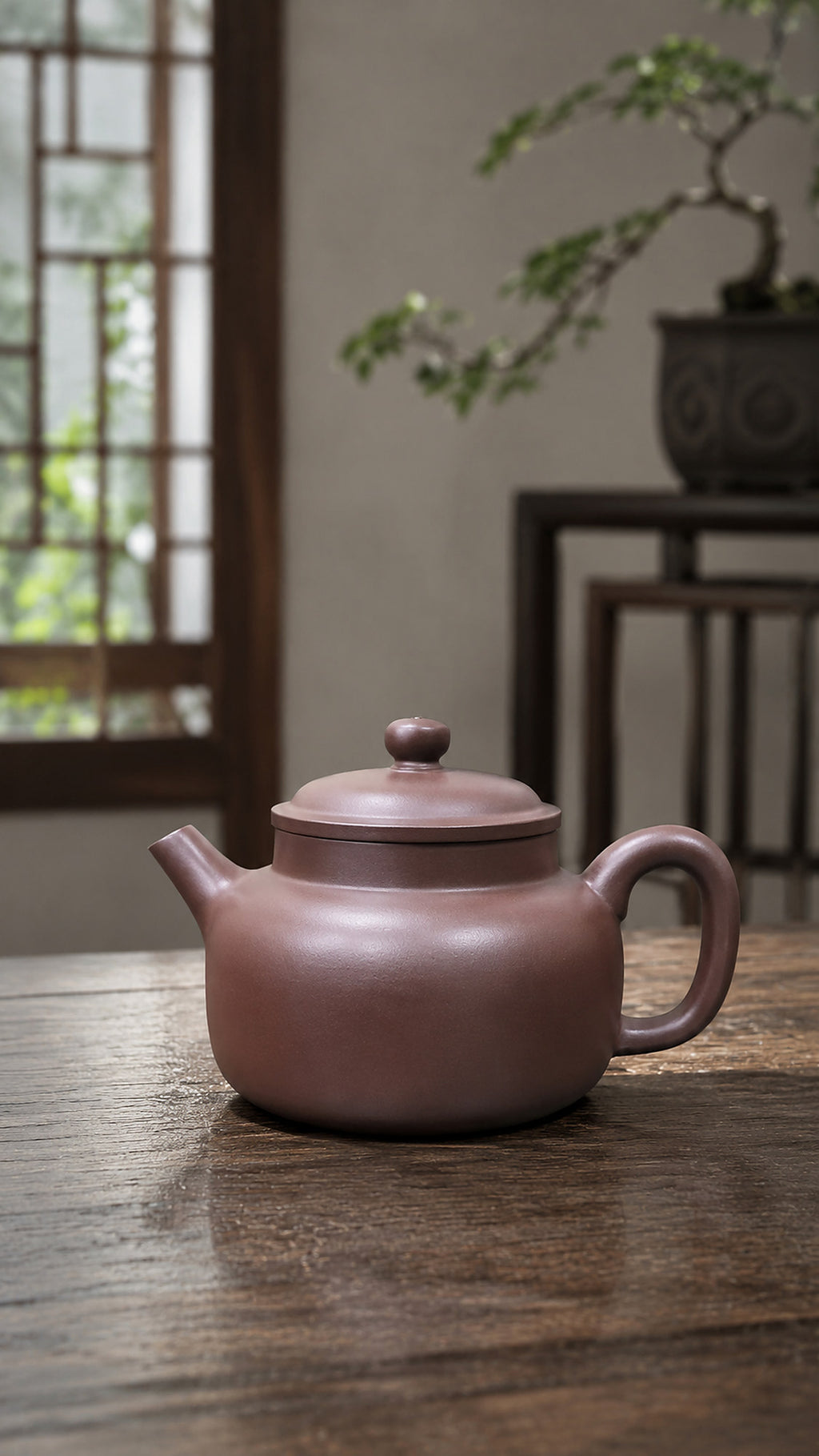 Dicaoqing Zini Dezhong Yixing teapot, front-side view