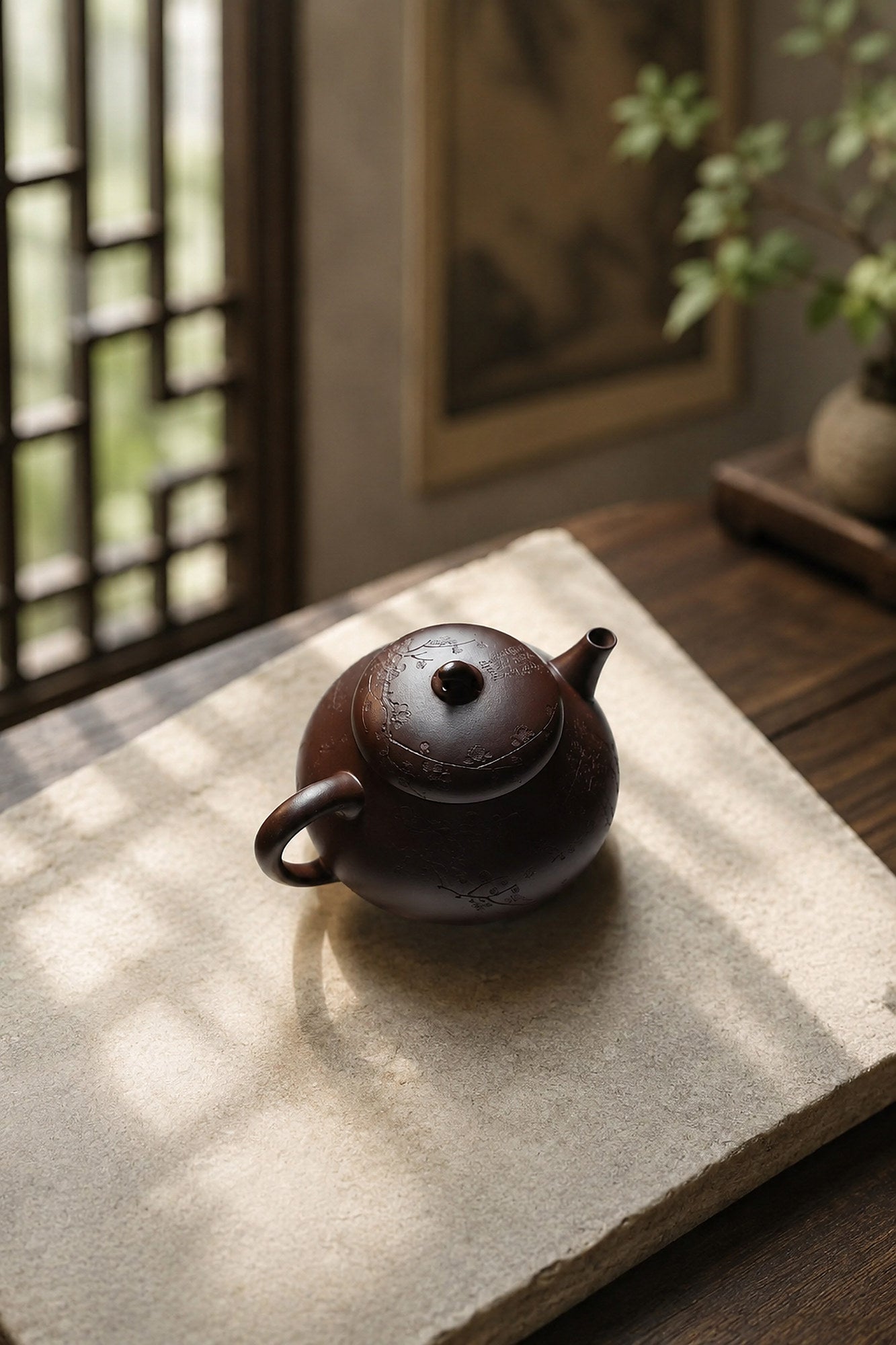 Product view 1 of 150ml Eggplant Form zisha teapot in Aged Zini Clay, No. 250