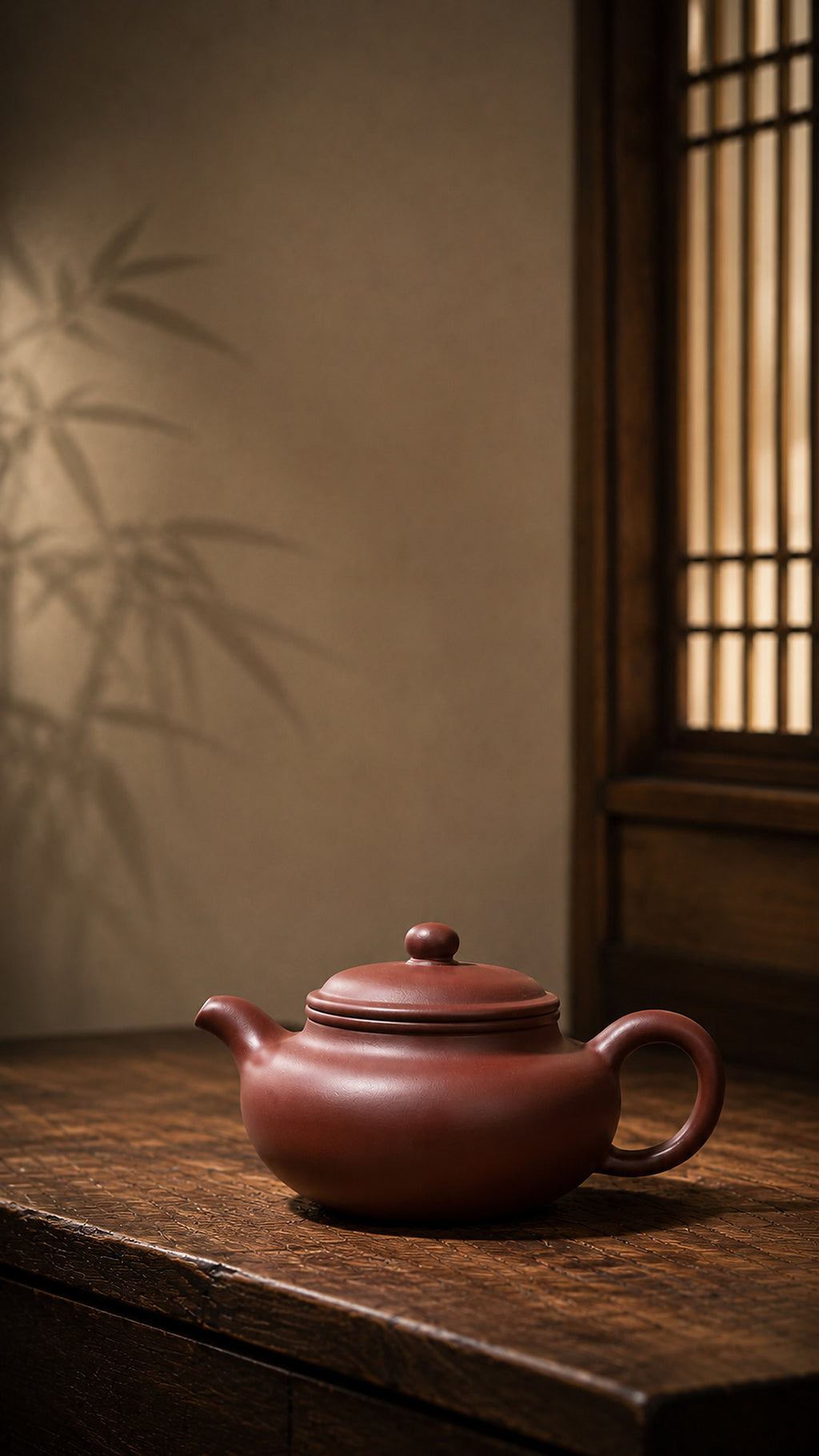 Dicaoqing Zini Fanggu Yixing teapot, full side profile