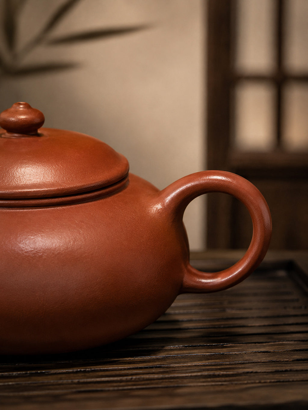 Zhuni Han Jiang teapot close-up of loop handle and clay surface