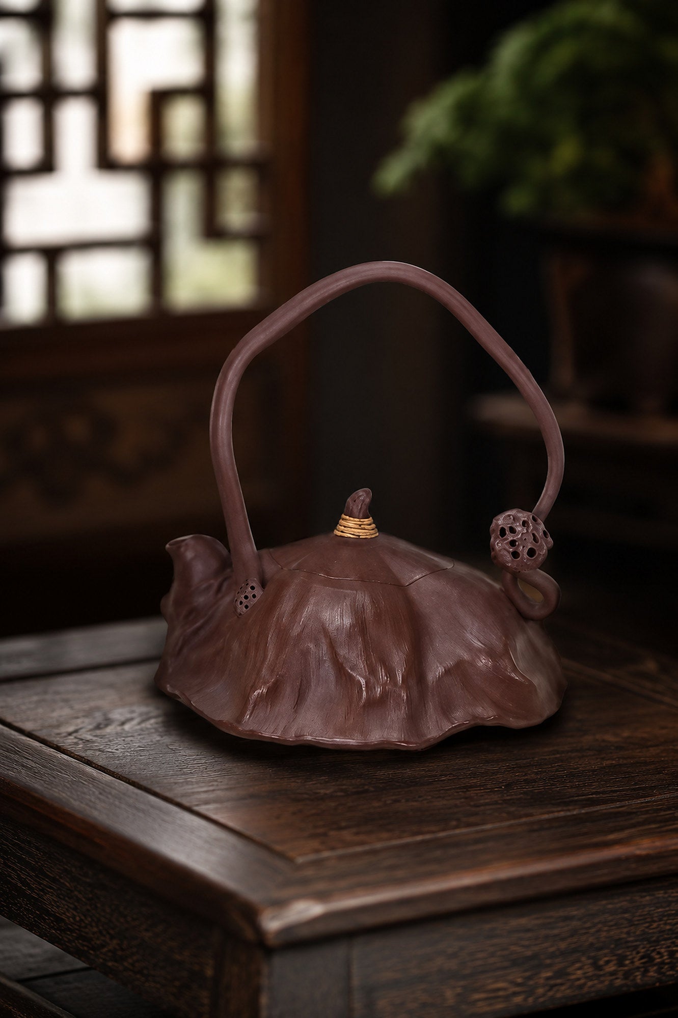 Product view 1 of 180ml Lotus-Leaf Sculptural Form zisha teapot in Aged Zini Clay, No. 279