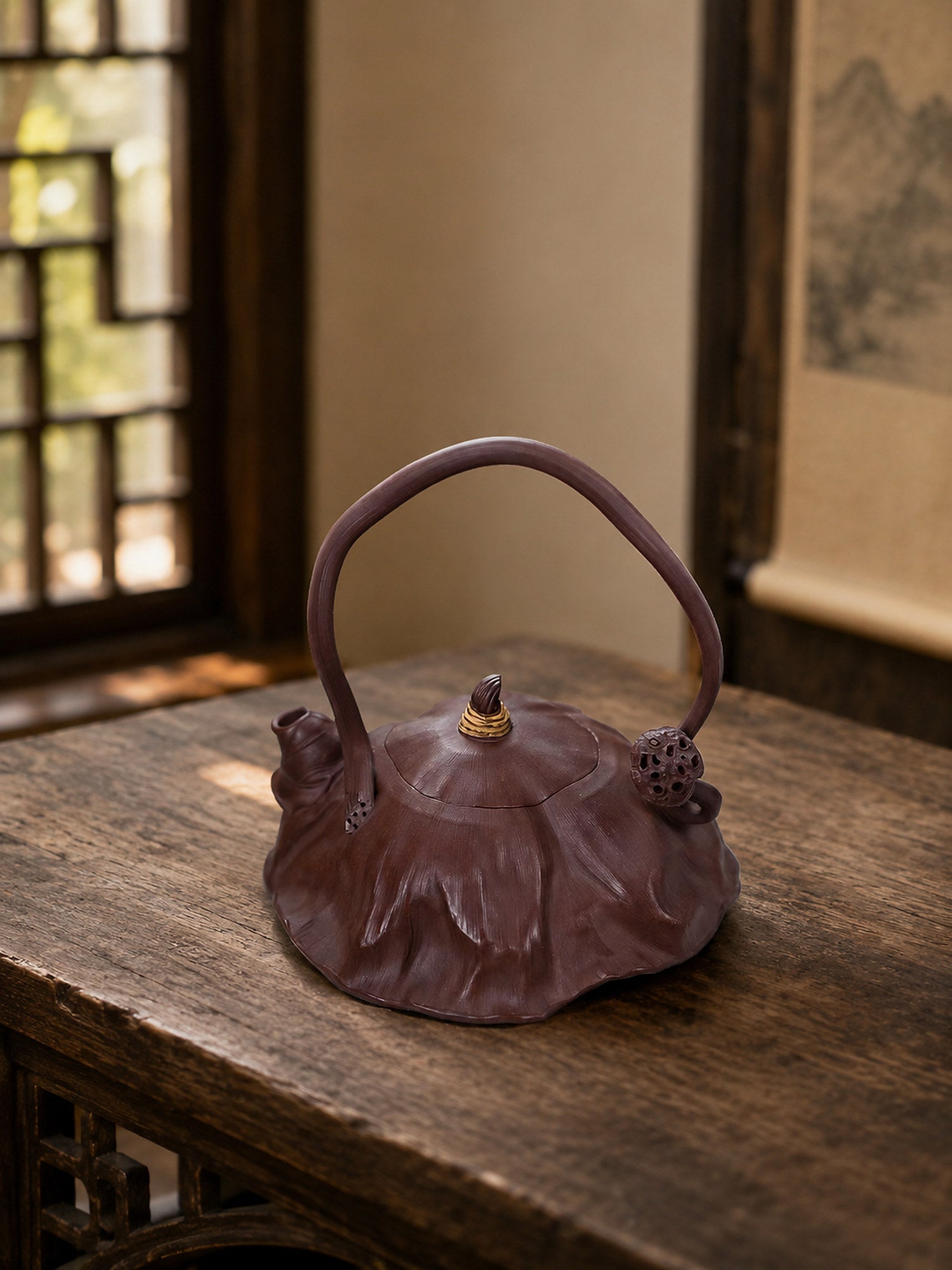 Product view 5 of 180ml Lotus-Leaf Sculptural Form zisha teapot in Aged Zini Clay, No. 279