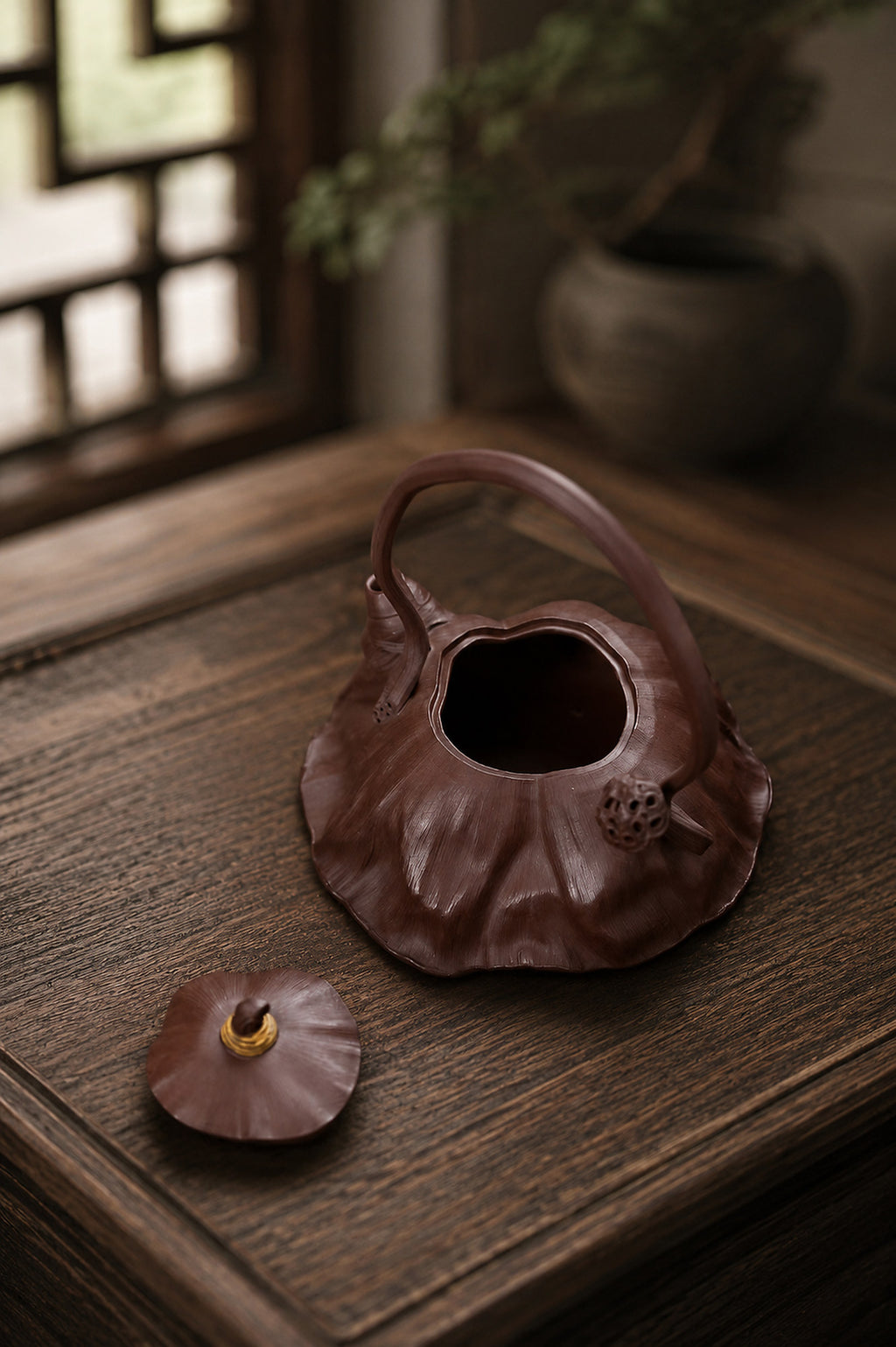 Product view 8 of 180ml Lotus-Leaf Sculptural Form zisha teapot in Aged Zini Clay, No. 279