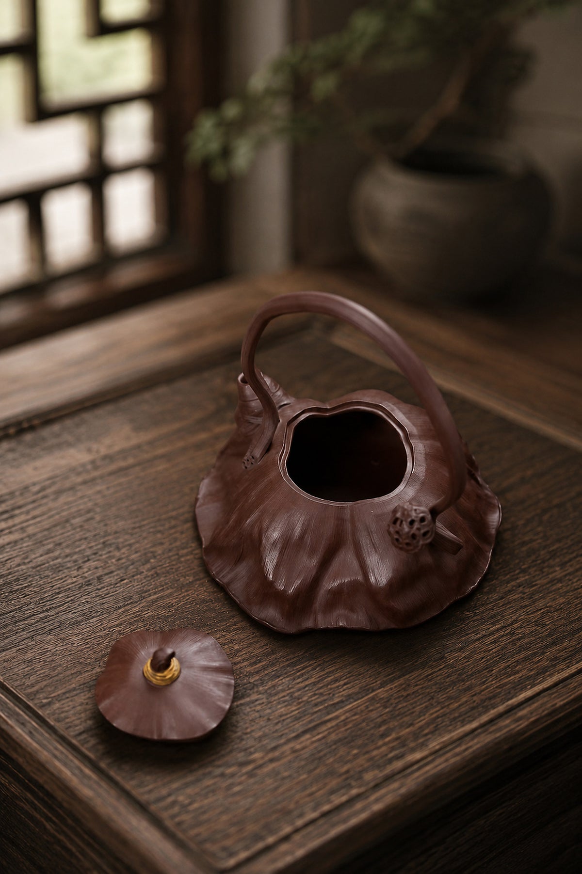 Product view 8 of 180ml Lotus-Leaf Sculptural Form zisha teapot in Aged Zini Clay, No. 279