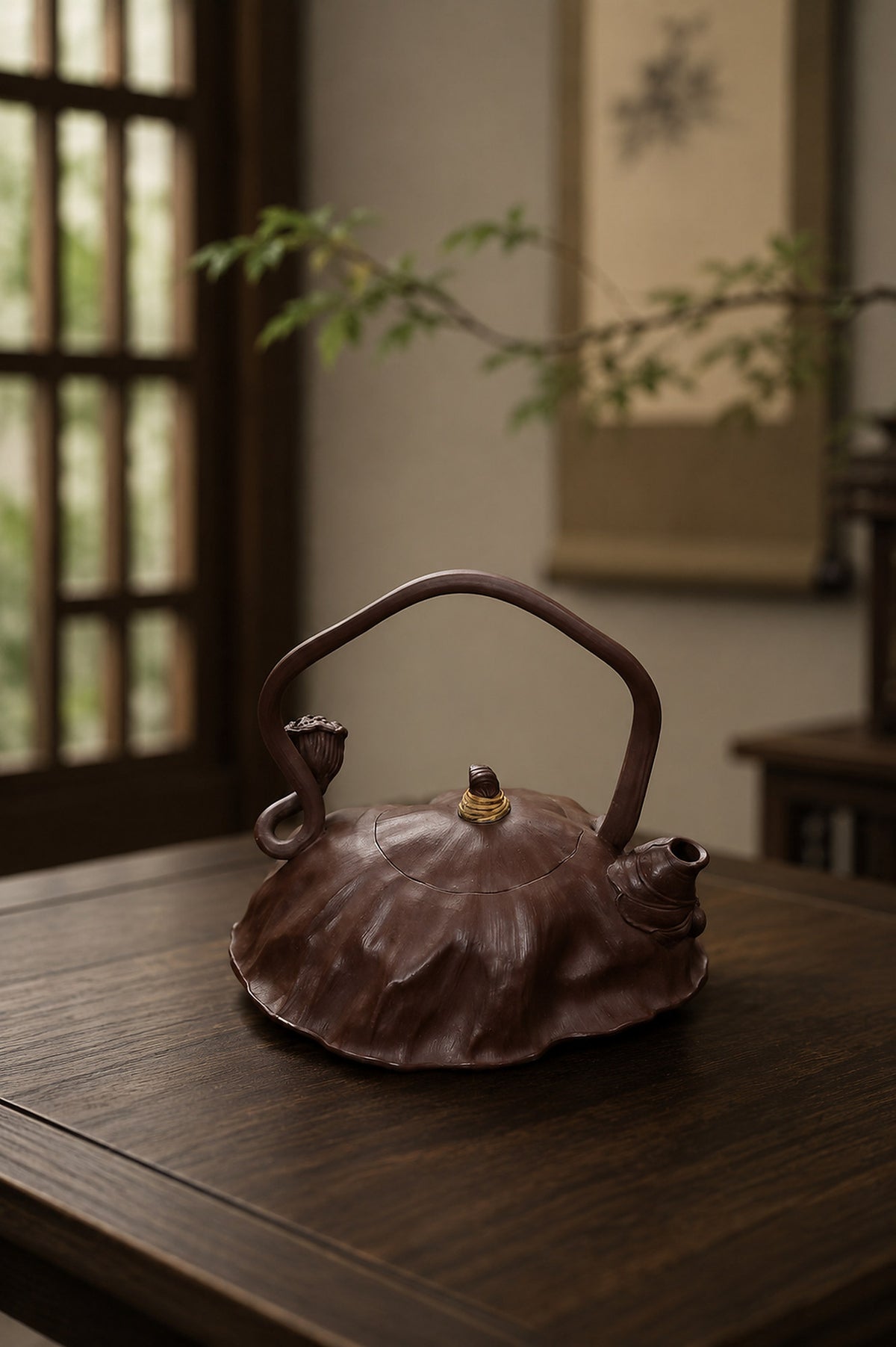 Product view 9 of 180ml Lotus-Leaf Sculptural Form zisha teapot in Aged Zini Clay, No. 279