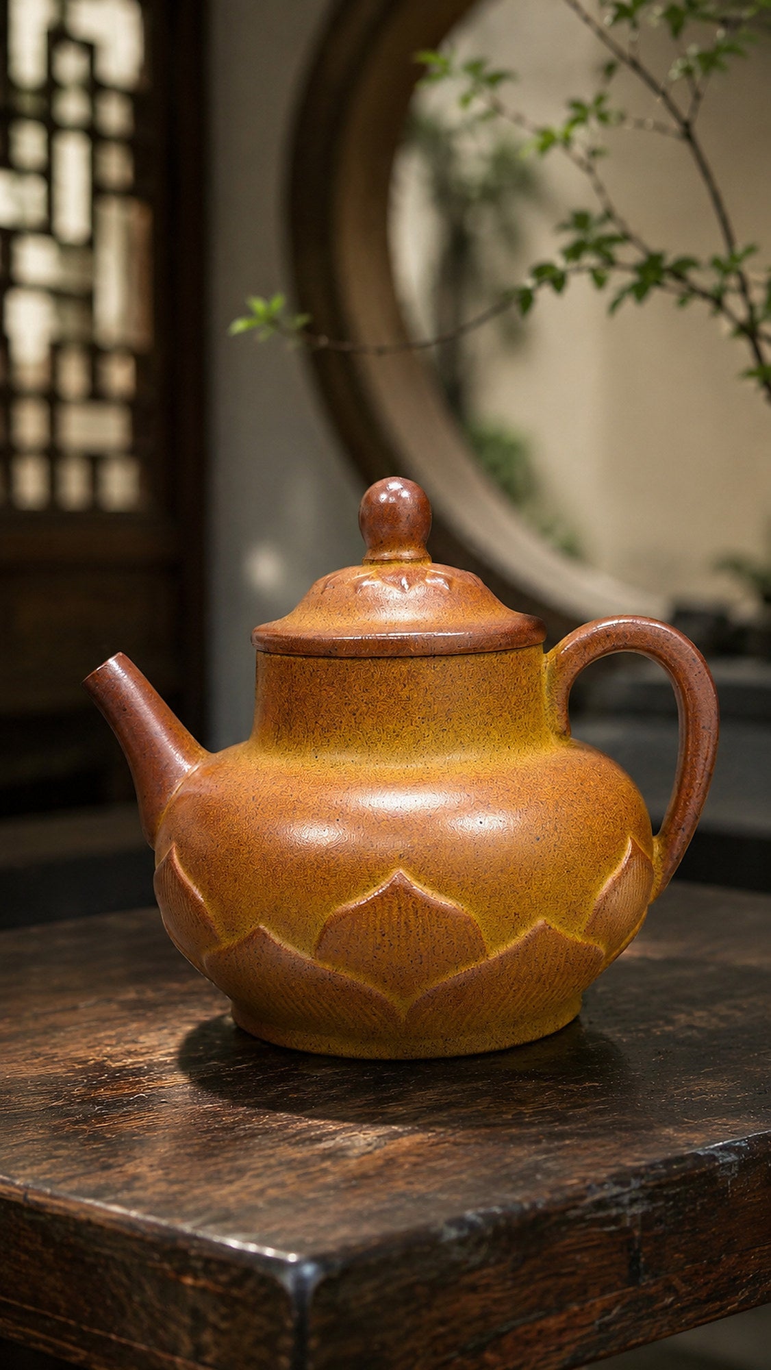 Product view 1 of 200ml Lotus Pedestal zisha teapot in Golden Duanni Clay, No. 173