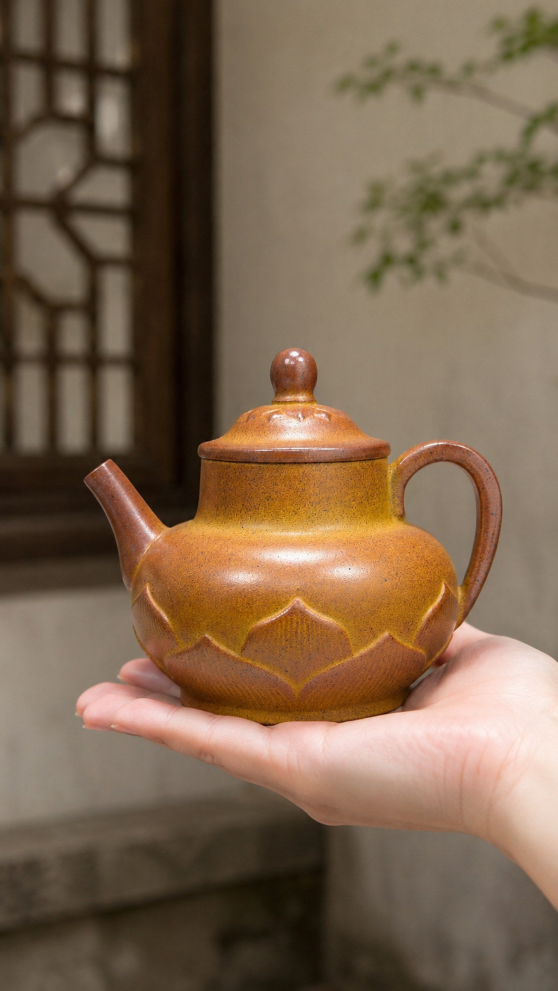 Product view 2 of 200ml Lotus Pedestal zisha teapot in Golden Duanni Clay, No. 173