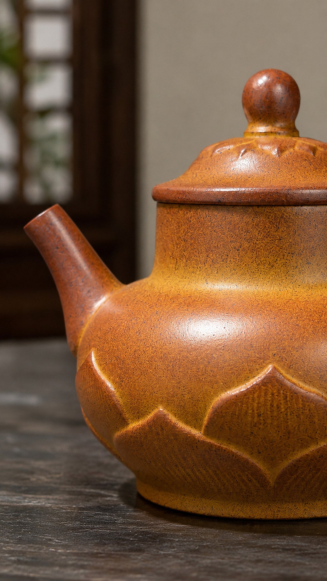 Product view 3 of 200ml Lotus Pedestal zisha teapot in Golden Duanni Clay, No. 173