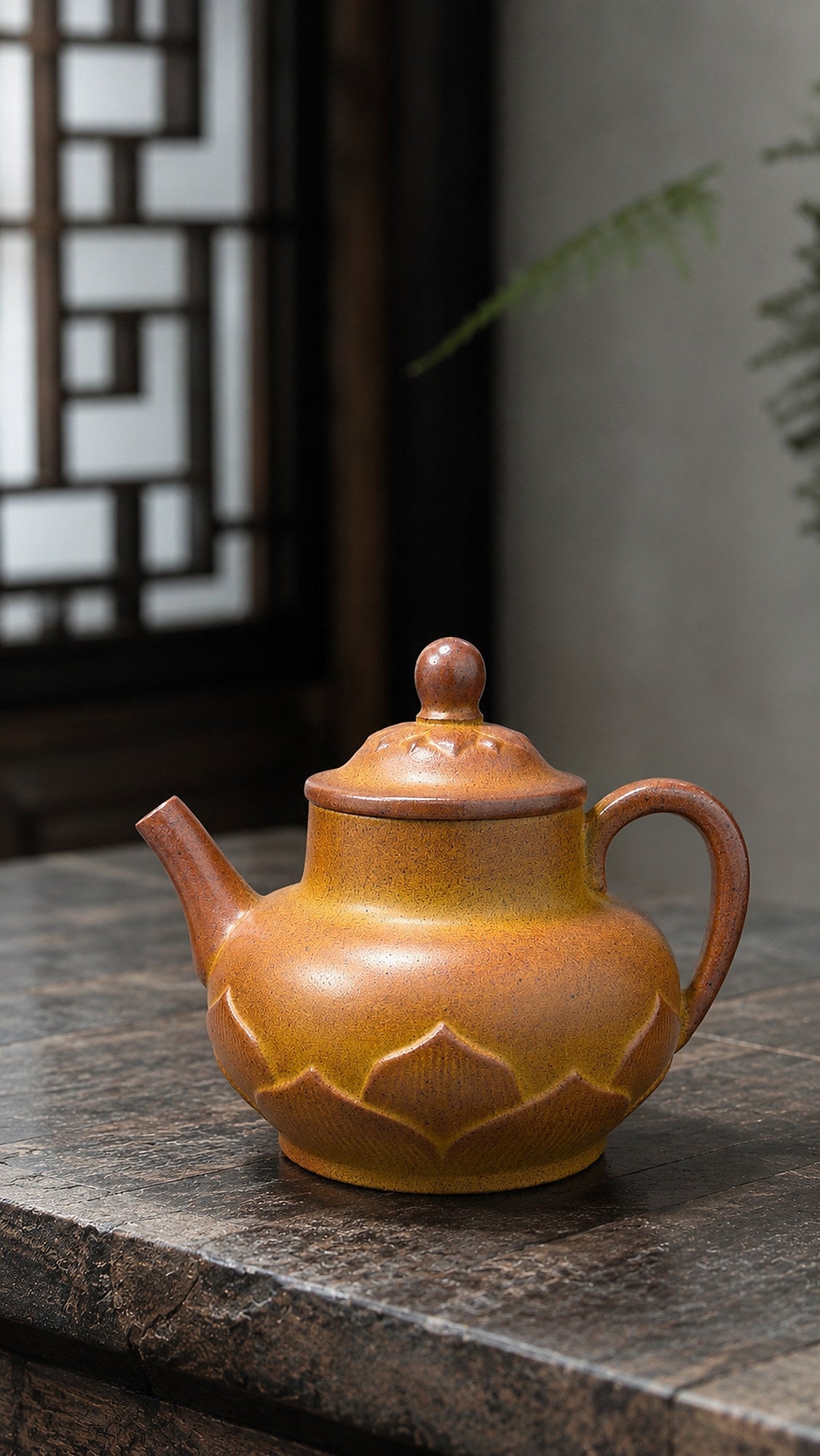Product view 4 of 200ml Lotus Pedestal zisha teapot in Golden Duanni Clay, No. 173