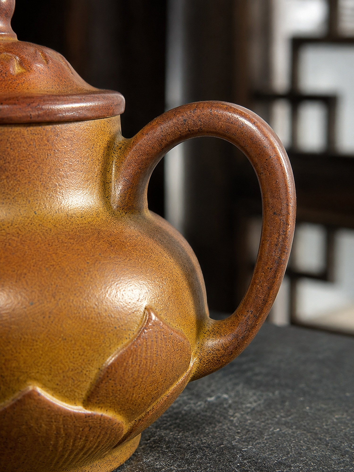 Product view 5 of 200ml Lotus Pedestal zisha teapot in Golden Duanni Clay, No. 173