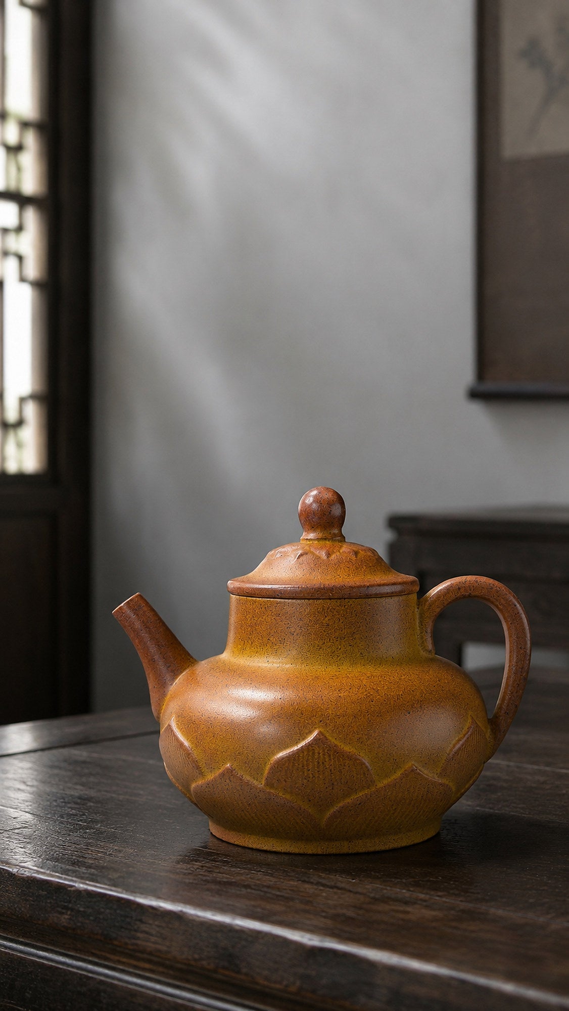 Product view 6 of 200ml Lotus Pedestal zisha teapot in Golden Duanni Clay, No. 173