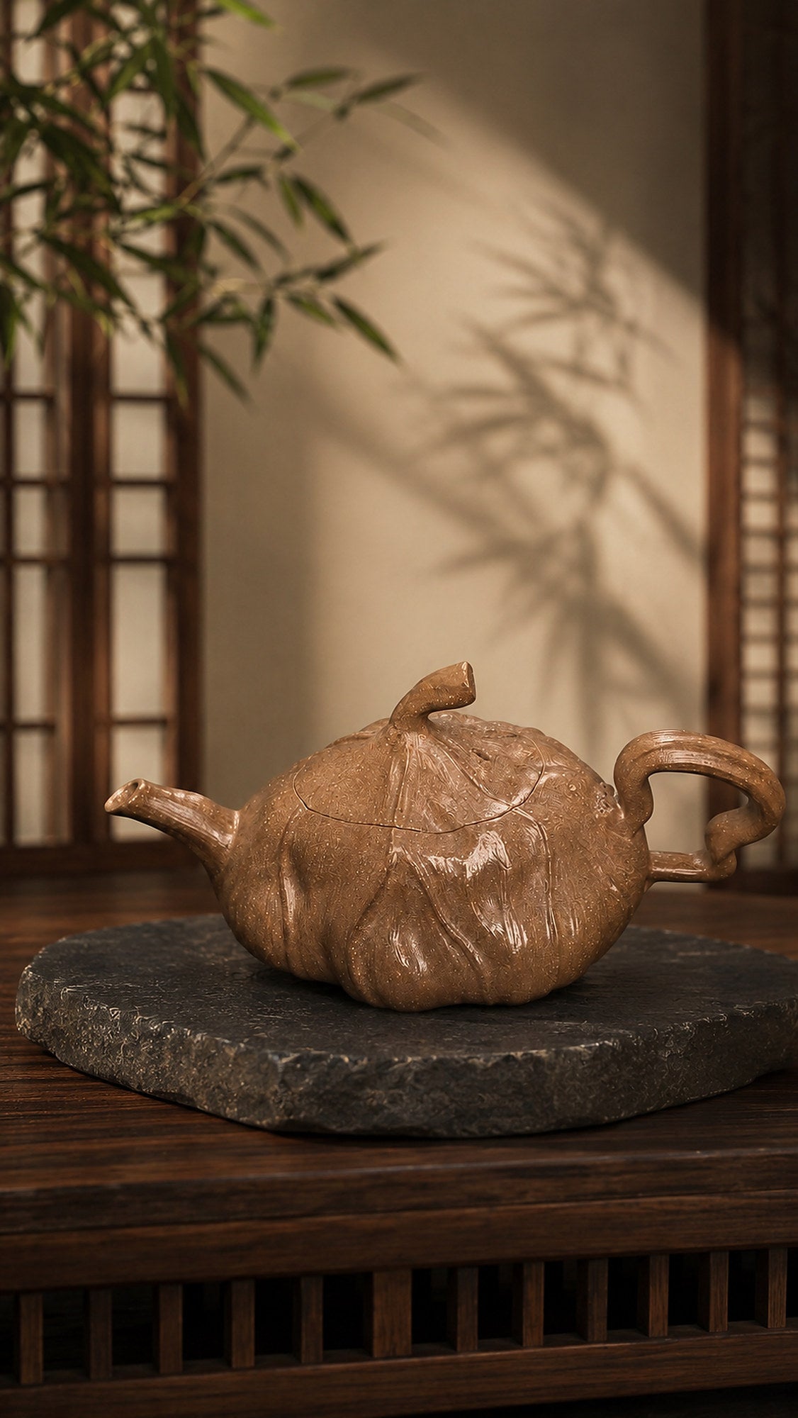 Product view 1 of 120ml Lotus Sculptural Form zisha teapot in Aged Duanni Clay, No. 003