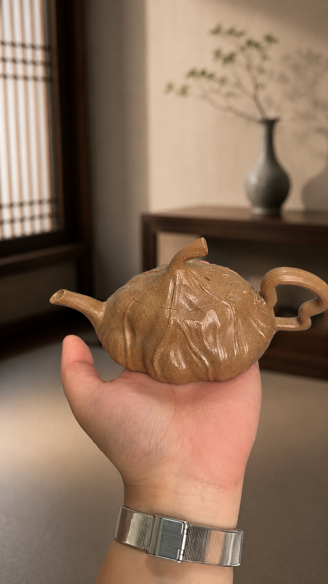 Product view 2 of 120ml Lotus Sculptural Form zisha teapot in Aged Duanni Clay, No. 003