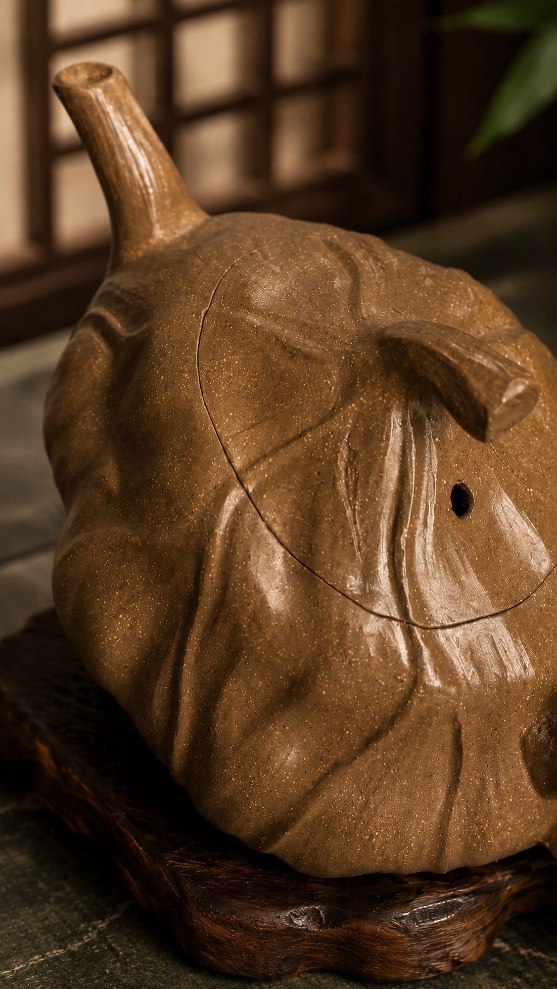 Product view 3 of 120ml Lotus Sculptural Form zisha teapot in Aged Duanni Clay, No. 003