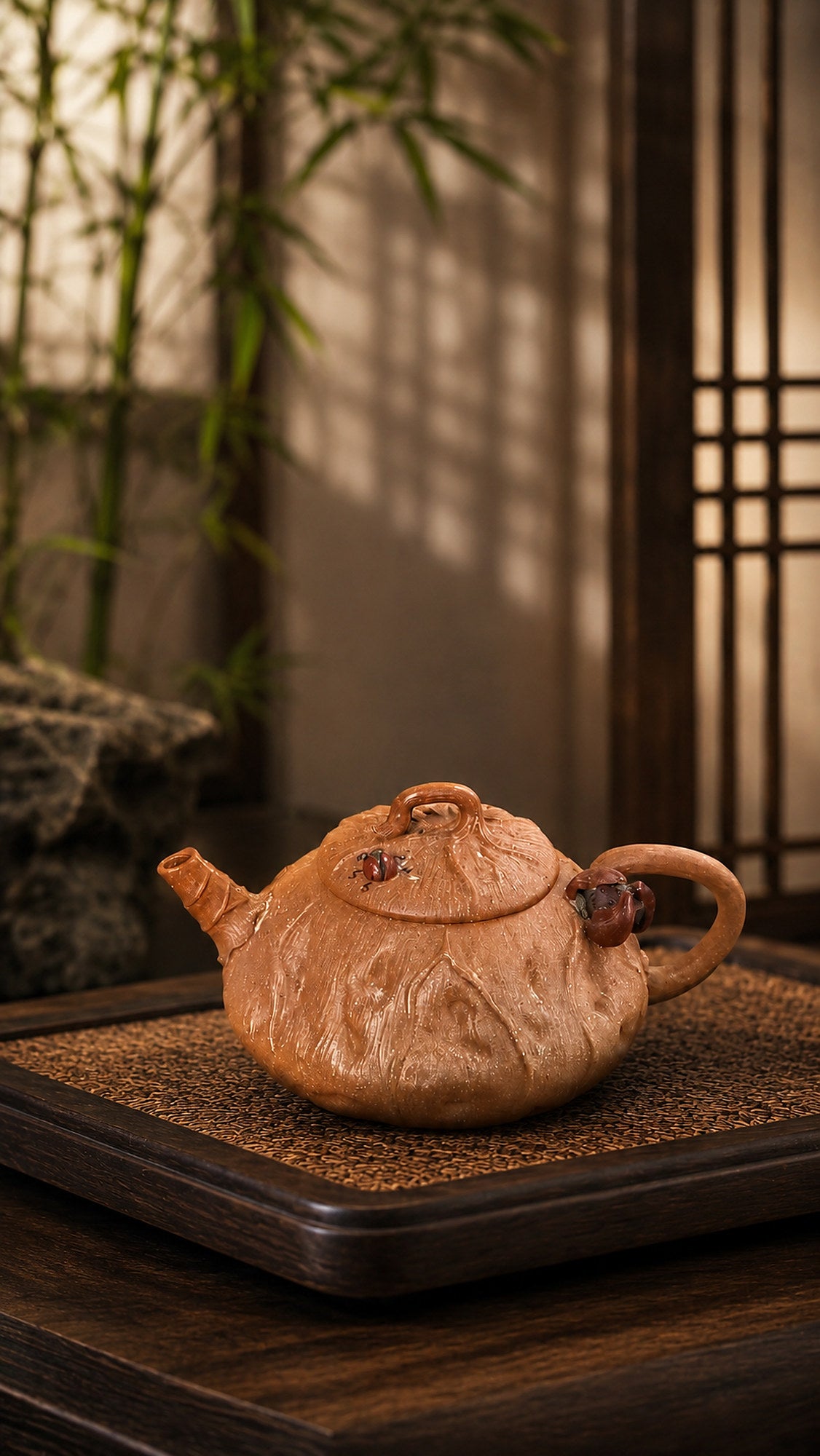 Product view 1 of 90ml Lotus Sculptural Form zisha teapot in Aged Duanni Clay, No. 006