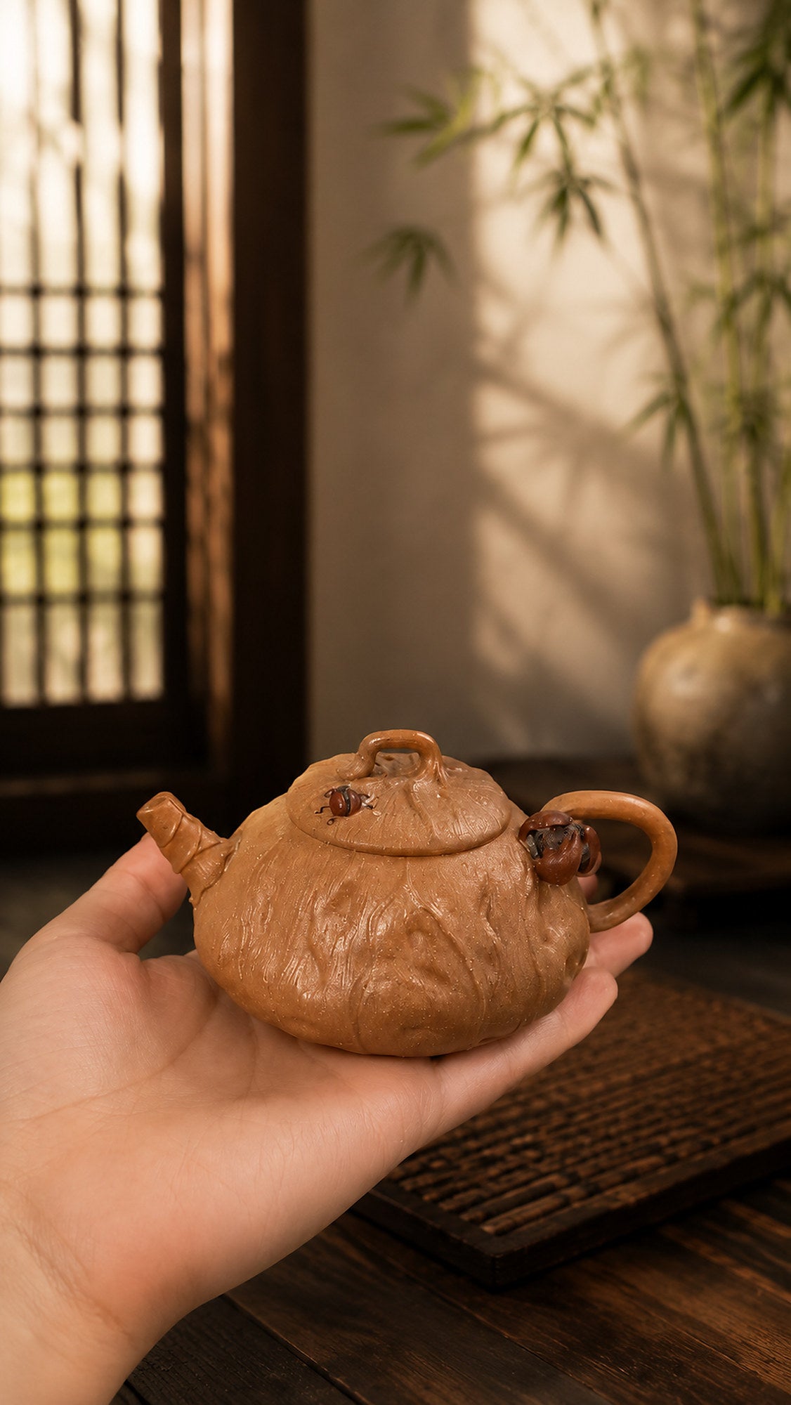 Product view 2 of 90ml Lotus Sculptural Form zisha teapot in Aged Duanni Clay, No. 006