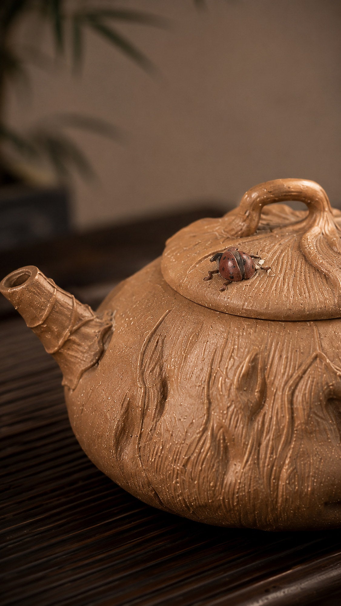 Product view 3 of 90ml Lotus Sculptural Form zisha teapot in Aged Duanni Clay, No. 006