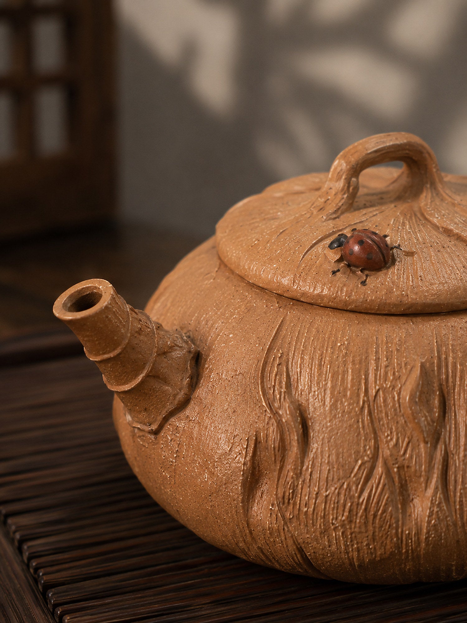 Product view 5 of 90ml Lotus Sculptural Form zisha teapot in Aged Duanni Clay, No. 006