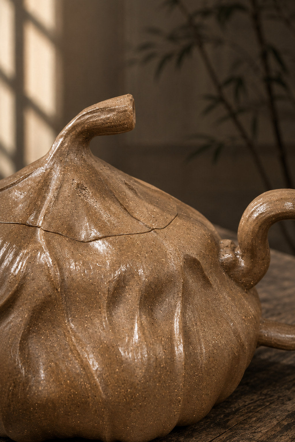Product view 3 of 120ml Lotus Sculptural Form zisha teapot in Aged Duanni Clay, No. 092