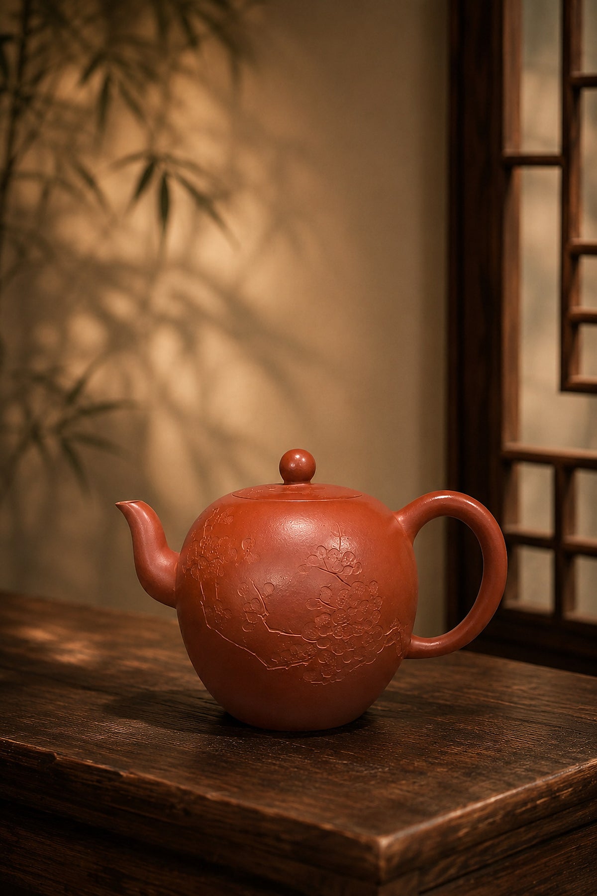 Zhuni Mei Ren Jian Yixing teapot in warm window light