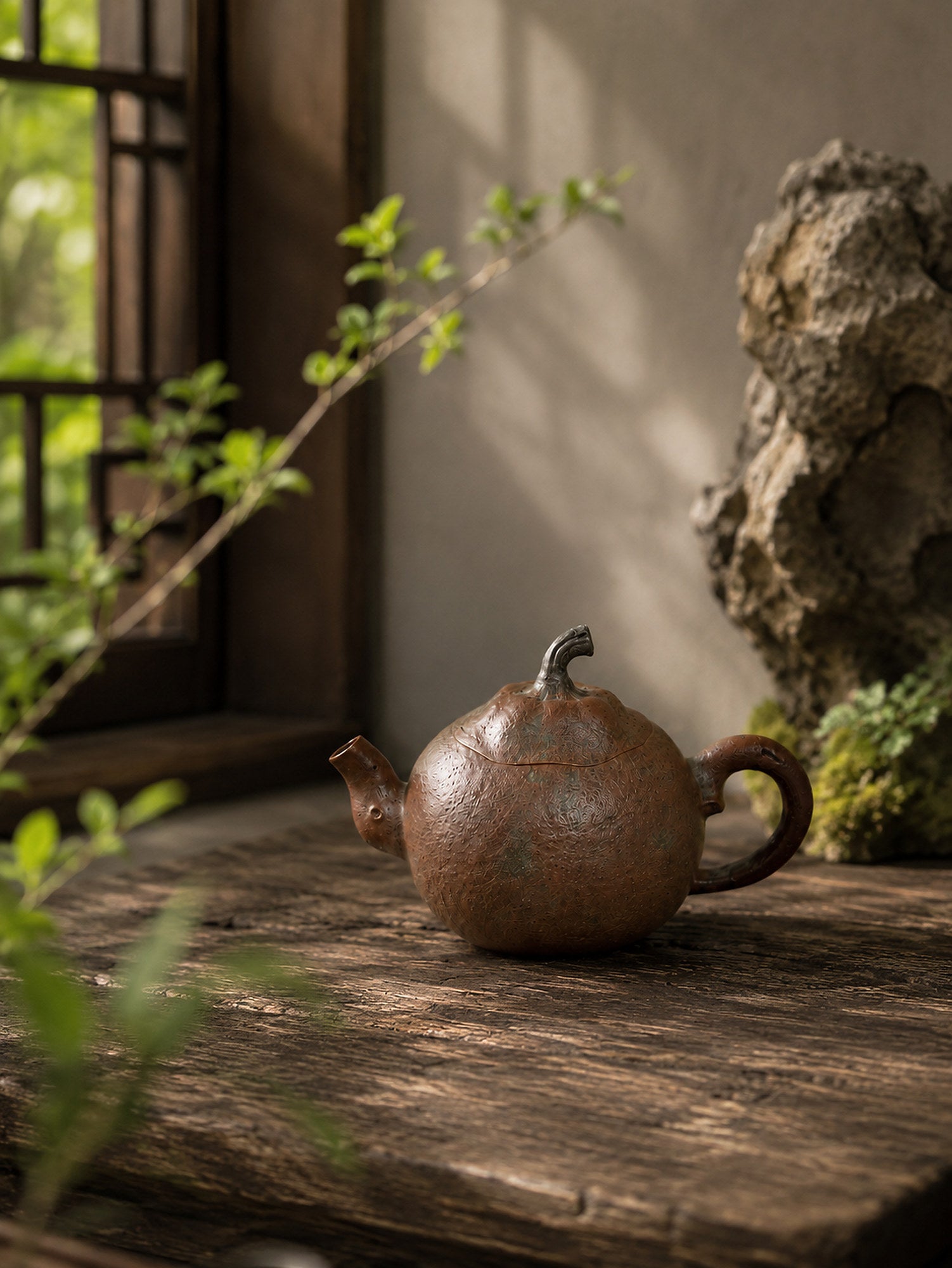Product view 4 of 130ml Orange Sculptural Form zisha teapot in Golden Duanni Clay, No. 001