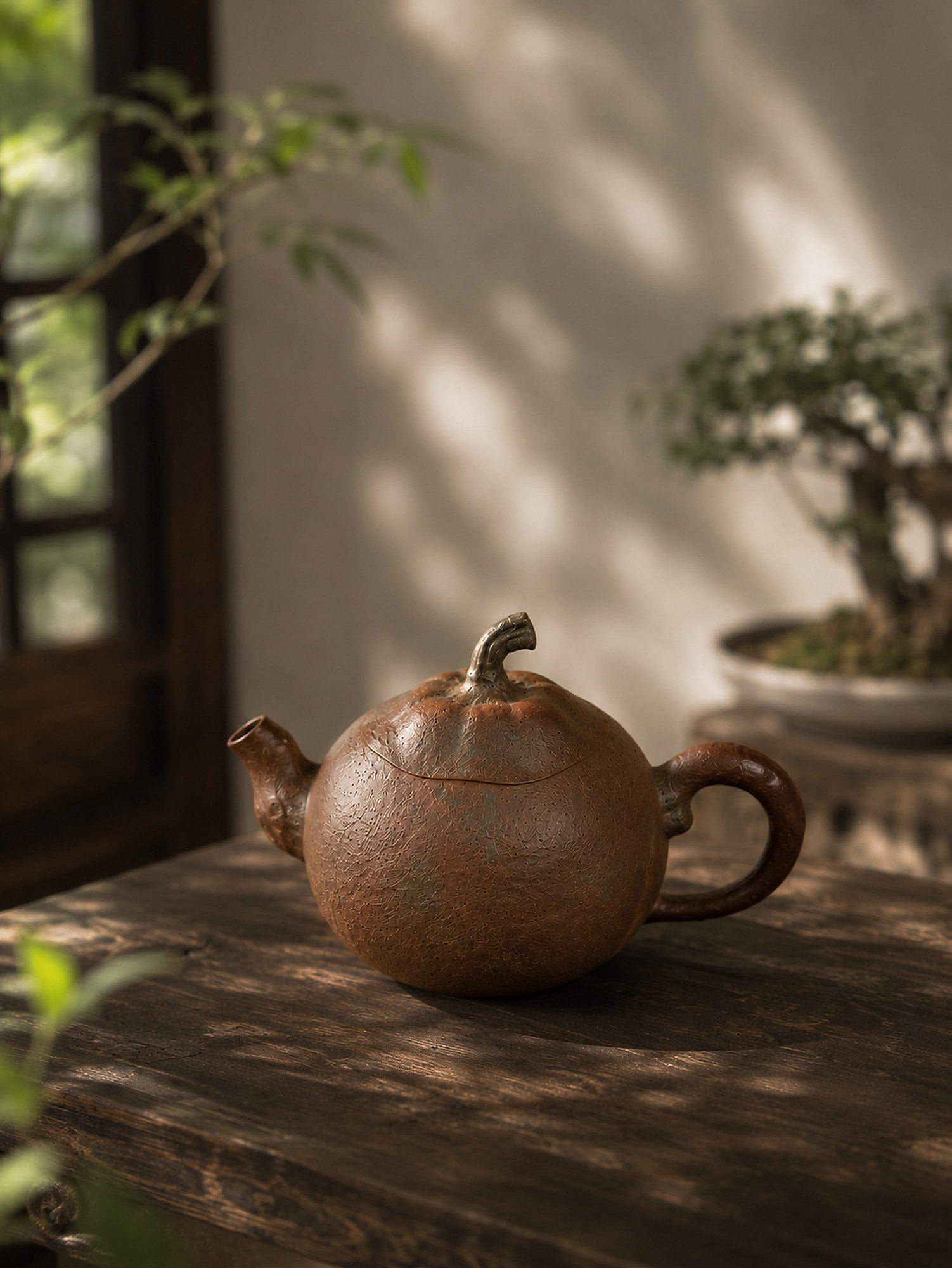 Product view 8 of 130ml Orange Sculptural Form zisha teapot in Golden Duanni Clay, No. 001