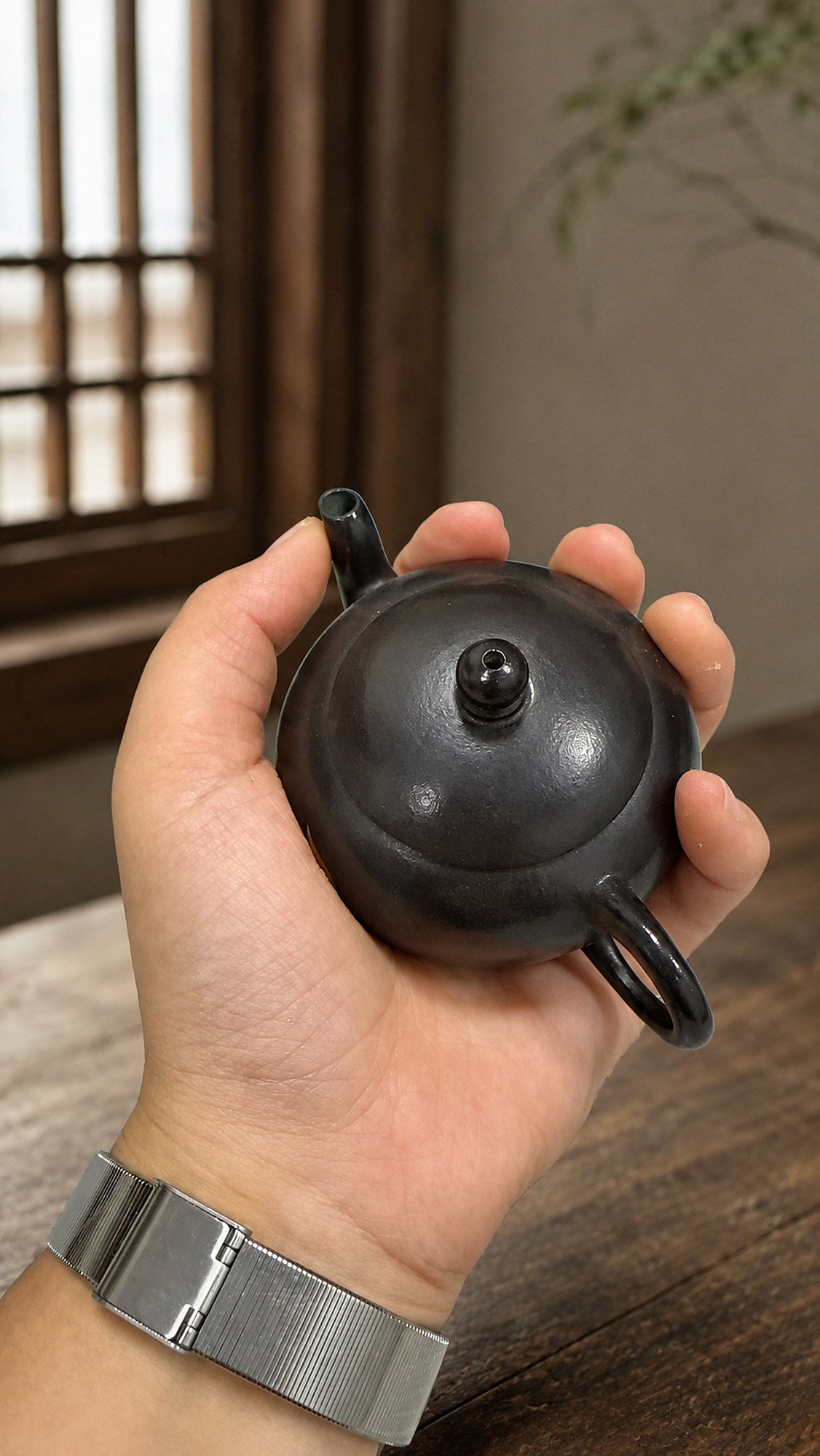 Product view 2 of 90ml Pear-Shaped zisha teapot in Reduction-Fired Zhuni Clay, No. 047