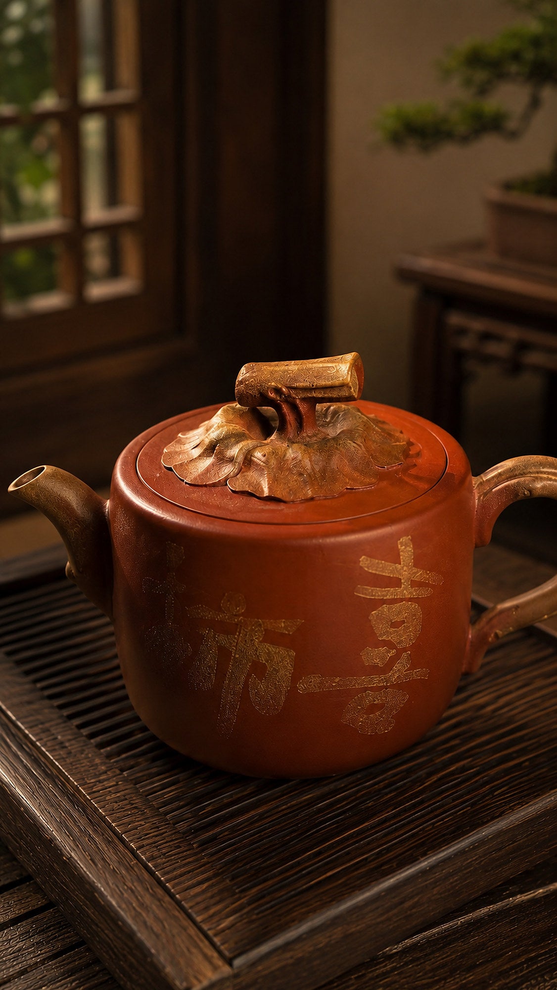 Product view 3 of 130ml Persimmon Sculptural Form zisha teapot in Aged Duanni Clay, No. 016
