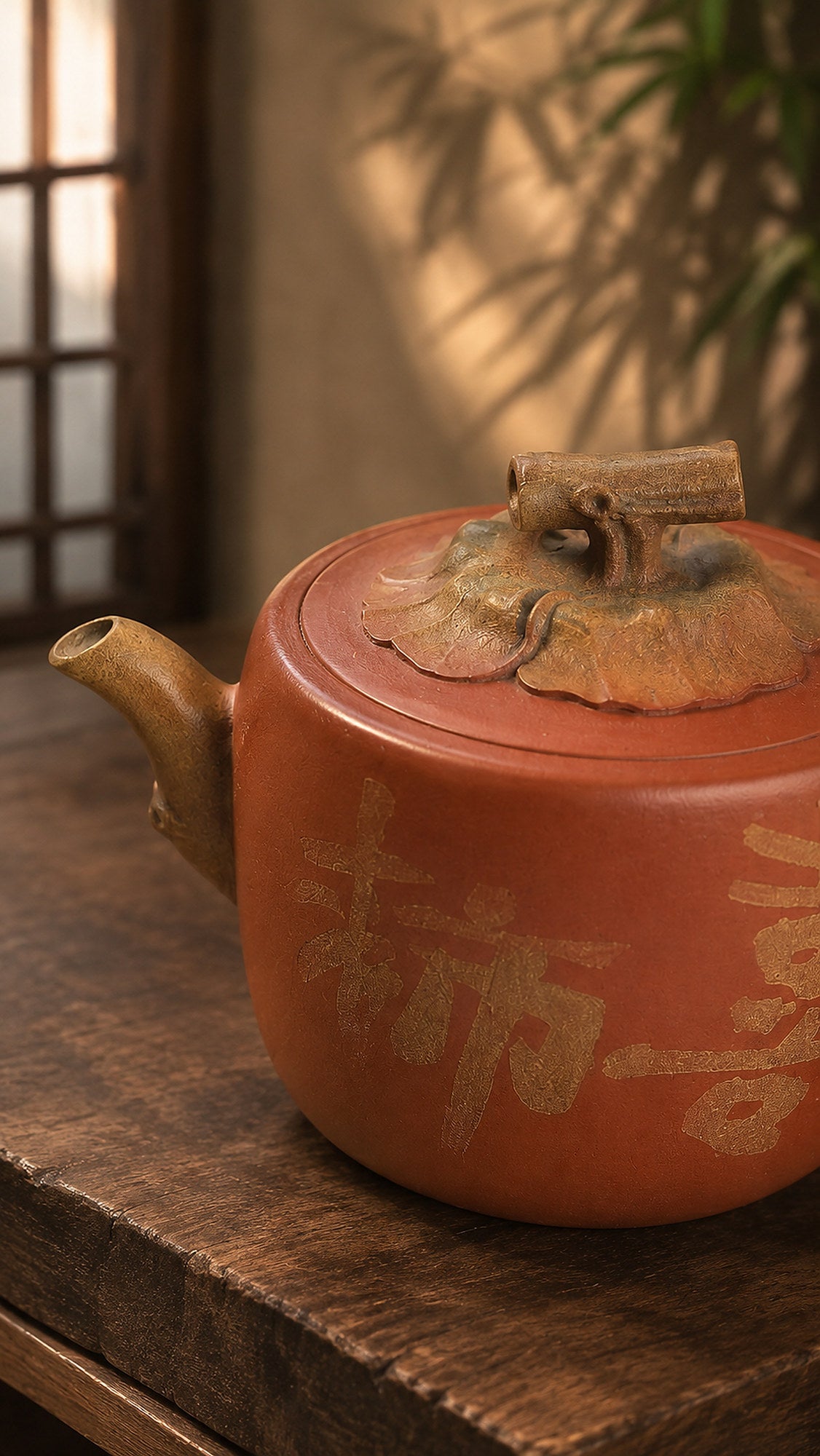 Product view 5 of 130ml Persimmon Sculptural Form zisha teapot in Aged Duanni Clay, No. 016
