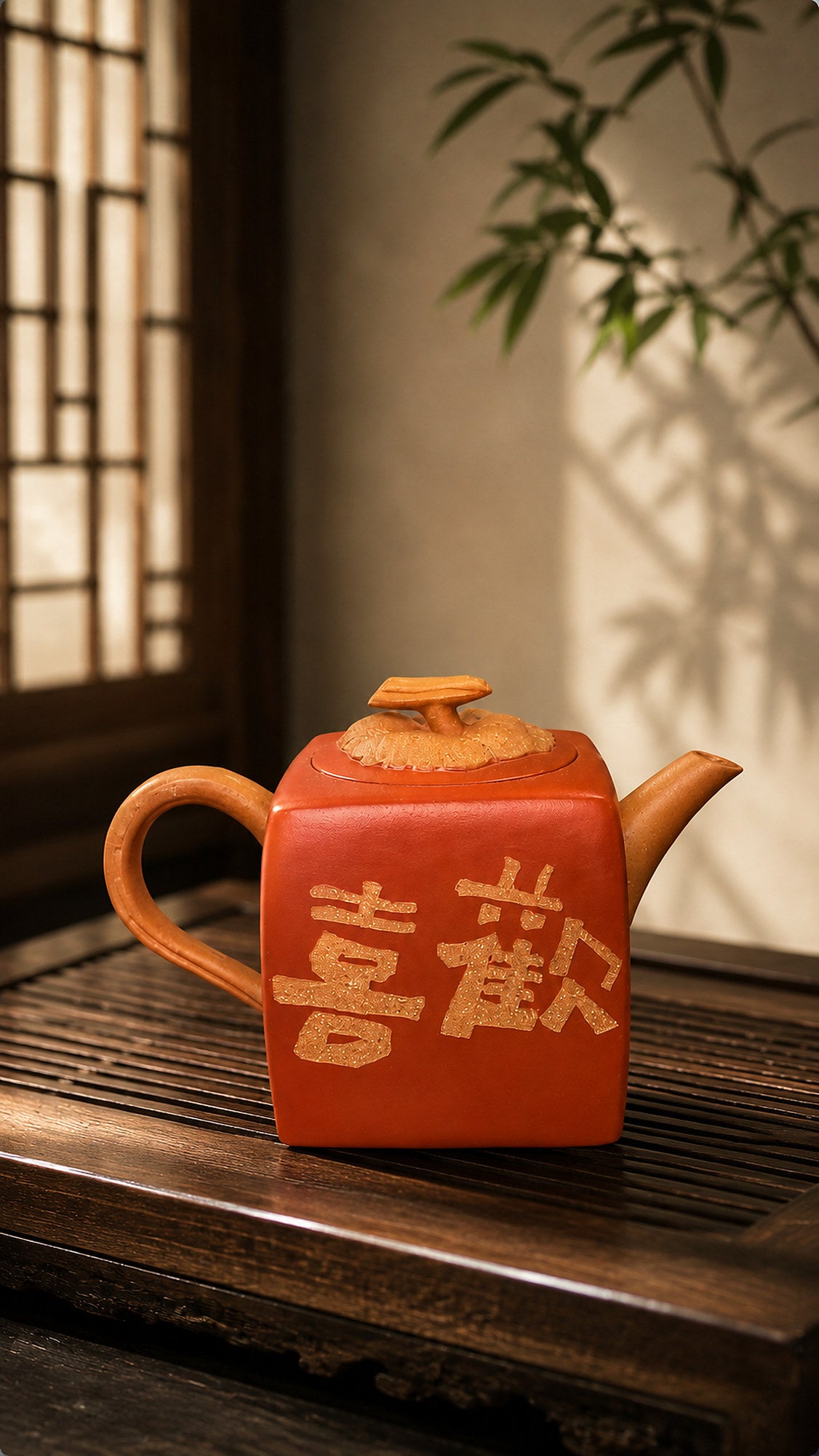 Product view 1 of 160ml Persimmon Square Sculptural Form zisha teapot in Aged Duanni Clay, No. 004